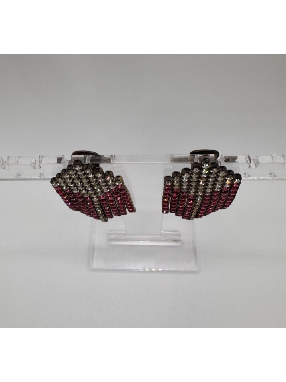 Vintage Pink Clear Rhinestone Fringe Earrings Dangle Clip On Pat 27133491 - Picture 3 of 12